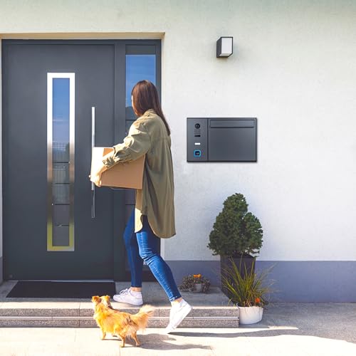 Hello - Buzón con Sistema de videoportero IP DoorBird D1100E y ekey sLine Fingerprint – Buzón Inteligente, Apertura por Dedo, Empotrado, Montaje Empotrado, Acero Inoxidable, Gris Antracita Mate RAL