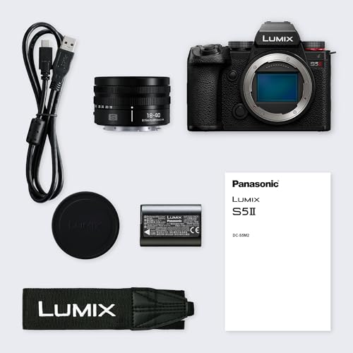 Panasonic DC-S5M2NE LUMIX DC-S5II, Cámara Sin Lente De Marco Completo, Sin Espejo,4K 60P y 6k 30P Grabación, Pantalla Movible,Phase Hybrid AF 779 Puntos, con Lumix S 18-40mm, Negro