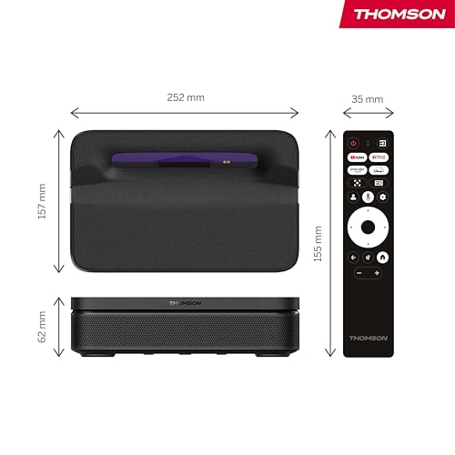 Thomson Sirius PG55B Proyector Láser RGB Inteligente, Tiro Ultra Corto, Full HD 1080p, Google TV, 600 ANSI, Auto Enfoque, HDR10+, Dolby Digital+, Batería, WiFi, Bluetooth