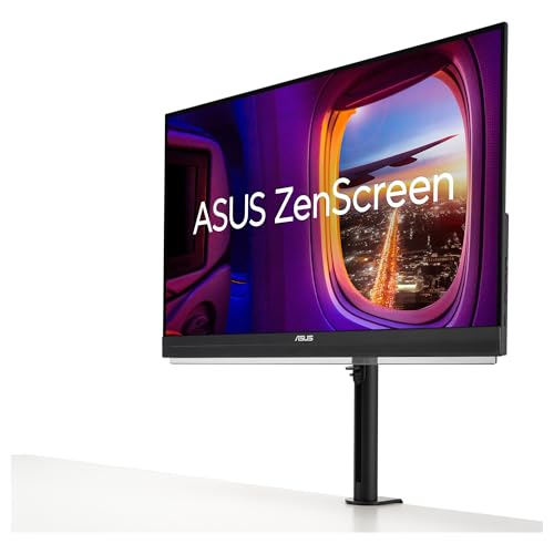 ASUS ZenScreen MB27ACF Monitor portátil de 27 Pulgadas QHD, 2560 x 1440, IPS, 100Hz, USB-C PD 70 W, Altavoces, asa de Soporte, Pinza en C, Gancho de partición, subwoofer, Audio de 2.1 Canales
