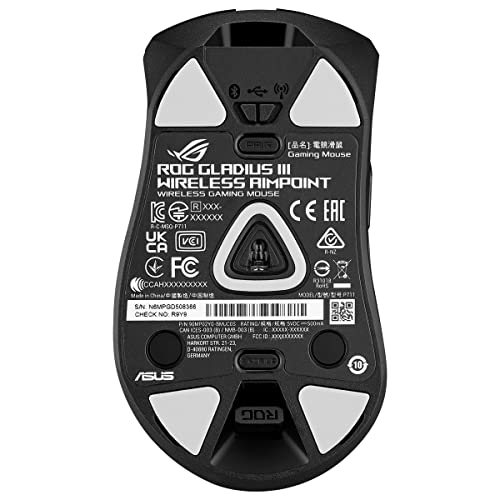 ASUS ROG Gladius III Wireless AimPoint - Ratón Gaming (Conectividad Triple 2.4GHz RF, Bluetooth, USB, 36000 dpi, 6 Botones programables, ROG SpeedNova, interruptores Intercambiables, Paracord), Negro