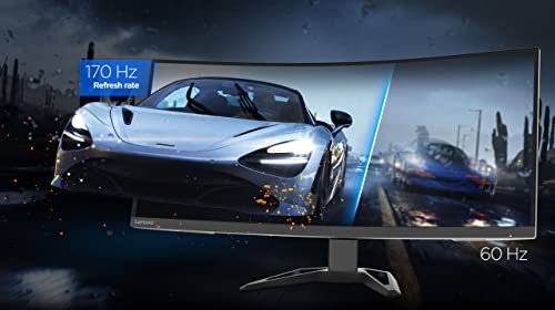 Lenovo G34w-30 - Monitor Gaming Curvo con EyeSafe, 34'' UWQHD (VA, 170Hz (OD), 0.5ms MPRT, HDMI+DP, Cable DP, FreeSync, Altavoces) Ajuste de inclinación/altura - Negro
