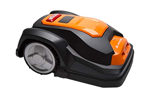 Yard Force Robot cortacésped SA900ECO, apto para céspedes de hasta 900 m2, función de corte de bordes, sensor de lluvia y motor sin escobillas, 28 V, negro/naranja