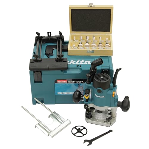 Makita RP1111CJFA - Fresadora (1100 W, incluye D-53556, 12 piezas en MAKPAC, color azul)