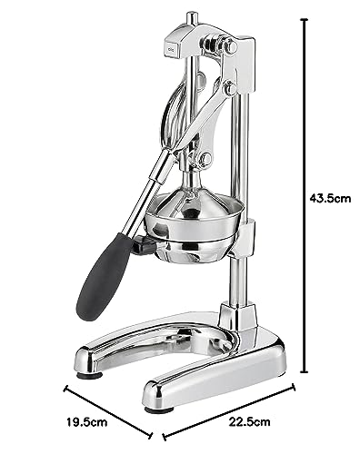 Cilio Exprimidor manual AMALFI | acero inoxidable | exprimidor manual para un 25% más de zumo | bajo esfuerzo | exprimidor profesional | 22,5 x 19,5 x 43,5 cm, cromado
