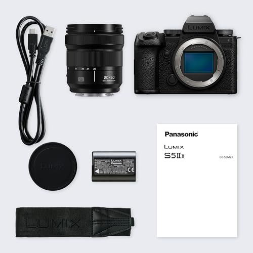 Panasonic LUMIX DC-S5M2XKE Cámara Marco Completo Sin Espejo, Lente LUMIX S-R2060 20-60mm F3.5-5.6, Grabación 4K 60P y 6K 30P, Pantalla Abatible, Wi-Fi, AF Híbrido De Fase, Batería DMW-BLK22, Negro