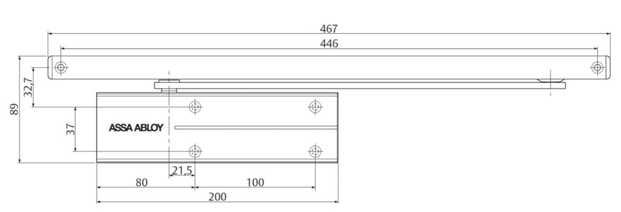 TESA DC175 DC175-9005 cierrapuertas, EN 3/4, para puertas hasta 80 kg, brazo deslizante, para puertas cortafuegos, acabado Negro RAL 9005, control regulable, cierre estable en alto tránsito