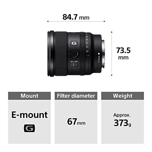 Sony SEL20F18G - Objetivo Gran Angular (G Lens, 20 mm F1.8, Full Frame, para Video y Paisaje, Montura E, Dos Elementos AA - Advanced Aspherical y 3 Elementos Ed - Extra Low Dispersion), Negro