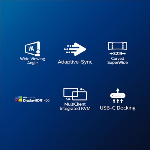 Philips Monitors 499P9H, 49", Curved 1800R, SuperWide, 70Hz, VA, AdaptiveSync (5120x1440, 450cd/m, HDMI 2x2.0, Displayport 1x1.4), negro