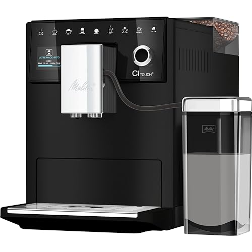 Melitta CI Touch (F630-112) - Cafetera automática con sistema de leche, recipiente para granos de dos cámaras, pantalla One Touch, grosor del café ajustable en 4 niveles, color negro