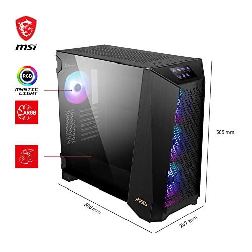 MSI Meg Prospect 700R - Carcasa para PC de Torre Media, Capacidad E-ATX, Pantalla táctil IPS, Panel Lateral Modular, 4 Ventiladores ARGB de 140 mm, Puertas batientes Izquierda/Derecha, 4 filtros de