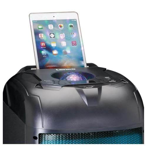 Lenco Altavoz para Karaoke PA-260, Sistema de Karaoke Bluetooth, 120 W RMS, Efectos de luz, batería integrada, 12 Horas de reproducción, 2 micrófonos, Color Negro