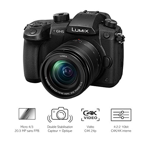 Panasonic Lumix GH5M | Cámara Híbrida Expert + Lente Lumix 12-60mm (Sensor 4/3 20MP, Doble Stab., Visor OLED, 4K60p/C4K24p 4:2:2 10bit, Tropicalizado) Negro - Versión Francesa