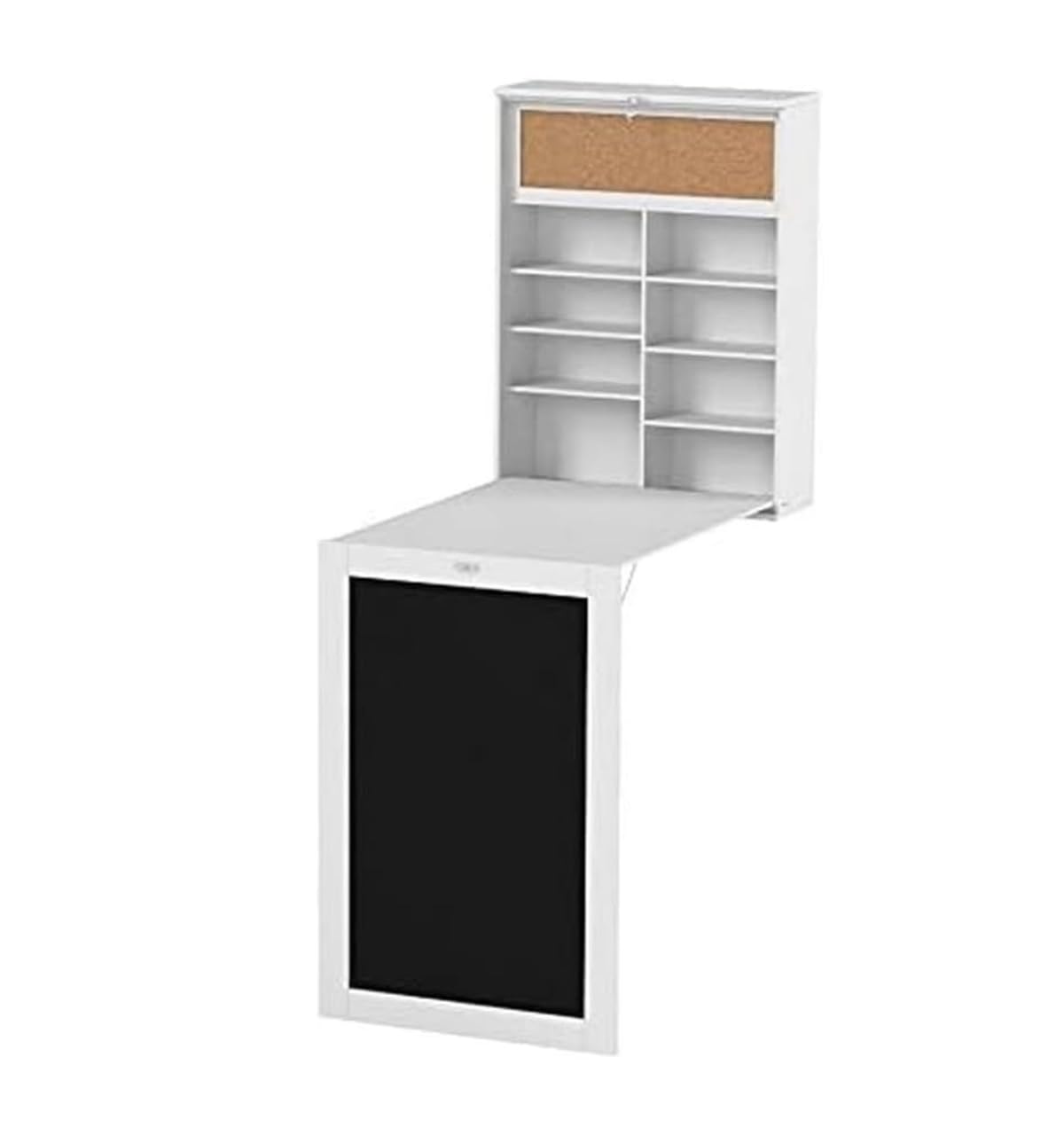 InnovaGoods® Mesa plegable de pared Woldy, mesa con pizarra y estantería, mesa plegable multifunción para trabajar y ahorrar espacio, Medidas 80x50x18 cm, Color Blanco