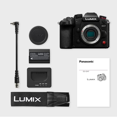 Panasonic Lumix DC-GH7E Micro Cuatro Tercios Cuerpo Cámara Sin Espejo, 25,2 MP, C4K/4K 4:2:2 60/50p, AF Híbrido Fases, IS Activo, 32 bits, OLED, Negro