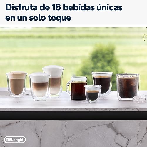 De'Longhi Rivelia EXAM440.55.W, Cafetera Superautomática con LatteCrema Hot, Espumador de Leche Automático, Tamaño Compacto, 16 Recetas, Pantalla Táctil a Color, Blanco Ártico