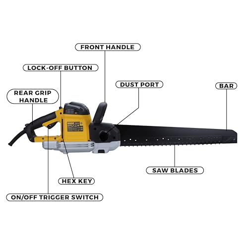 DEWALT DWE397-QS - Sierra Alligator 1700W, Longitud de la Hoja 43 cm, Carrera de la Hoja 40 mm , Velocidad del Motor 3000 cps/min , Segura y Ligera, Bloqueo de Seguridad