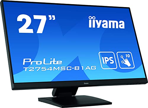 iiyama Prolite T2754MSC-B1AG Monitor Táctil de 27" Multitáctil Capacitivo de 10 puntos, FullHD (1920x1080, panel IPS, 16:9, 4ms, 1 VGA, 1 HDMI, 1 USB3.0, IPX1, Anti Reflectante) Negro Mate