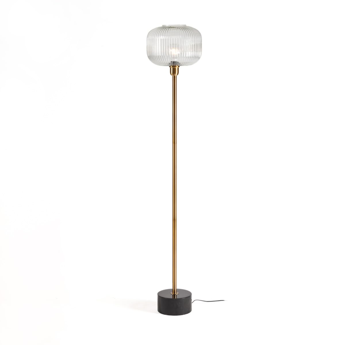 LAMPARA DE PIE 30X30X162 METAL DORADO/MARMOL NEGRO/VIDRIO TRANSPARENTE