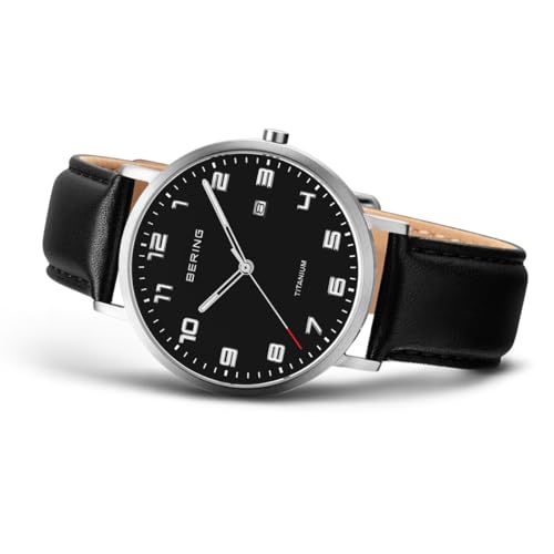 BERING Reloj de cuarzo para Hombre, Colección Titanium con titanio y cristal de Zafiro 18640-402, Plateado y Negro