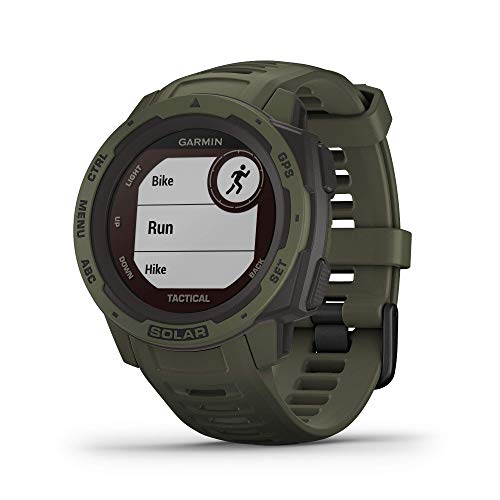 Garmin Instinct Tactical Solar, Reloj inteligente con GPS resistente al agua, func. tácticas, función de carga solar, func. deportivas, pulsioximetría y notificaciones del smartphone, Verde Militar
