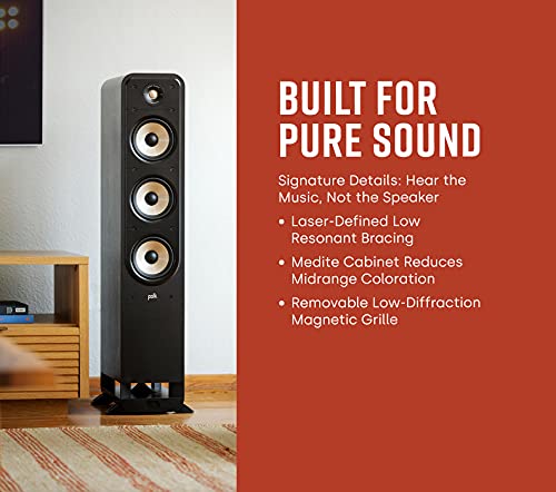 Polk Audio Signature Elite ES60 - Altavoces de Piso para música y Cine en casa, Altavoz de Rango Completo pasivo (Paquete de 1), Color Negro