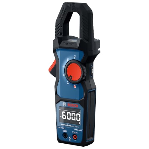 Bosch Professional Amperímetro de Gancho GMC 600-15 (Pinza amperimétrica True RMS, corriente alterna hasta 600 A, tensión hasta 600 V AC/DC, 2 x 1,5 V LR06 (AA), tiras métricas MS 90, bolsa)