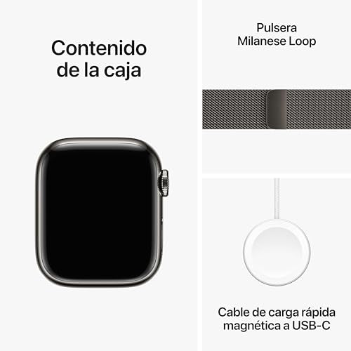 Apple Watch Series 9 (GPS + Cellular) - Caja de Acero Inoxidable en Grafito de 41 mm - Pulsera Milanese Loop en Grafito