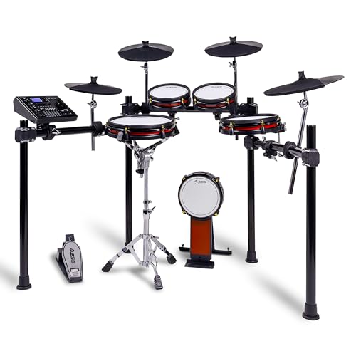 Alesis Crimson III - Set de Batería Eléctrica, Bluetooth, MIDI, Parches de Malla Doble Zona, Ride Triple Zona, Platillos con Choke, Lecciones de Drumeo y BFD, Admite Doble Bombo, Rojo