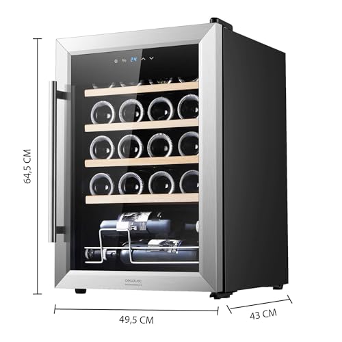 Cecotec Vinoteca - Nevera para Vinos - 24 Botellas Bolero GrandSommelier 2050 Inox Compressor. Temperatura ajustable de 5-18ºC, Alto rendimiento, Funcionamiento silencioso y sin Vibraciones