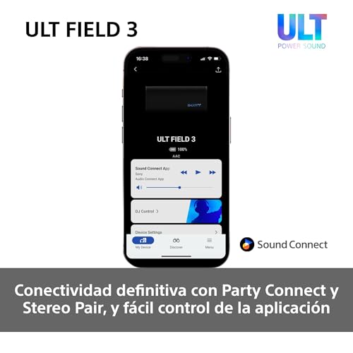 Sony ULT Field 3 - Altavoz Bluetooth portátil con ULT Power Sound, batería de 24 Horas, IP67, Resistente al Agua, al Polvo y a los Golpes, Correa Desmontable para el Hombro, Compacto - Negro