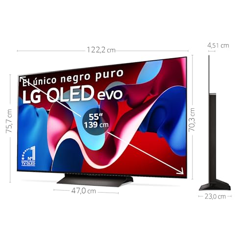 LG OLED55C44LA.AEU, 55", OLED 4K, Serie C4, 3840x2160, Smart TV, WebOS24, Procesador a9, Dolby Vision, Dolby Atmos, TV Gaming, 144 Hz, AMD FreeSync, Negro