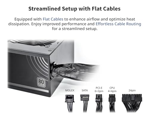 MONTECH APX - Fuente de alimentación no Modular de 750 W, Certificado 80 Plus, tecnología Intel ATX12V-CC a CC, diseño de Cable Plano para Mejorar la eficiencia térmica, Ventilador de 120 mm (APX