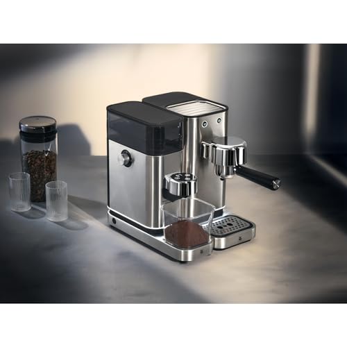 WMF Lumero - Molinillo de café espresso eléctrico, 150 W, botones táctiles LED, 40 grados de molienda, contenedor de harina de café, acero inoxidable Cromargan mate