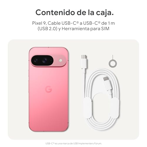 Google Pixel 9 - Smartphone Android Desbloqueado con Gemini, cámara Avanzada, batería con una autonomía de 24 Horas y Pantalla Actua de 6,3" - Rosa peonía, 256GB