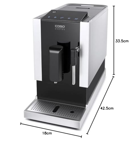 CASO Café Crema One - Cafetera superautomática con pantalla táctil, molinillo silencioso incorporado, Espumador de Leche, Boquilla vapor, Función de precalentamiento, negra y plateado