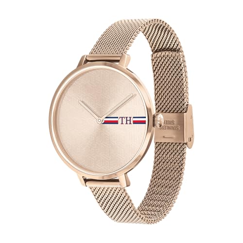 Tommy Hilfiger Reloj Analógico de Cuarzo para Mujer con Correa de Malla de Acero Inoxidable de Oro Rosa - 1782158