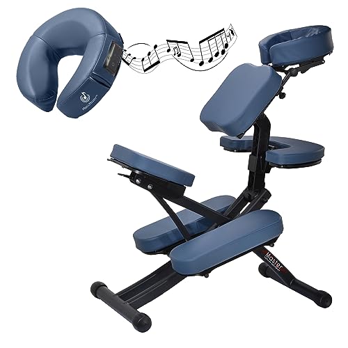 Master Massage Silla de Masaje Plegable Profesional, de Aluminio, Ajustable, Ligera, con cojín Musical, Funda de Transporte Bluetooth, Azul, Talla única