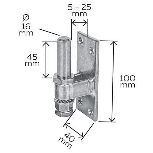 Alberts 858698 Gozne para atornillar, Ajustable, Galvanizado, pasivado con capa gruesa, Ø del entre eje 16 mm, Pletina 100 x 40 mm, Juego de 10