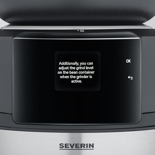 SEVERIN FILKA, cafetera de filtro totalmente automática, cafetera de filtro 5 en 1 con pantalla LED, molinillo, con jarra termo, negro mate/acero inoxidable, KA 9695