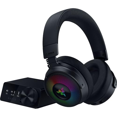 Razer Kraken V4 Pro - Auriculares inalámbricos para Juegos con Centro de Control - Háptica Razer Sensa HD (Controladores Triforce de 40mm, Razer HyperSpeed & Bluetooth, THX Spatial Audio) Negro