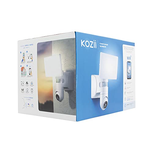 KOZII, Proyector de Pared Conectado con cámara integrada, Detector de Movimiento, 2200 lúmenes, Blanco frío, Ideal para Seguridad Exterior, fácil de Instalar, Compatible con Aplicaciones Smart Home