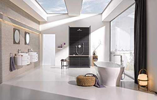Grohe Essence - Grifo de bañera con sistema de montaje en suelo, teleducha Grohe Euphoria Cosmopolitan Stick, ángulo de giro ajustable a 0°, 150° o 360°, aireador Grohe AquaGuide (23491001)