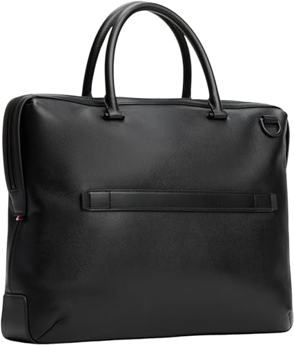 Tommy Hilfiger Maletín para portátil Hombre Business de piel, Negro (Black), Talla Única