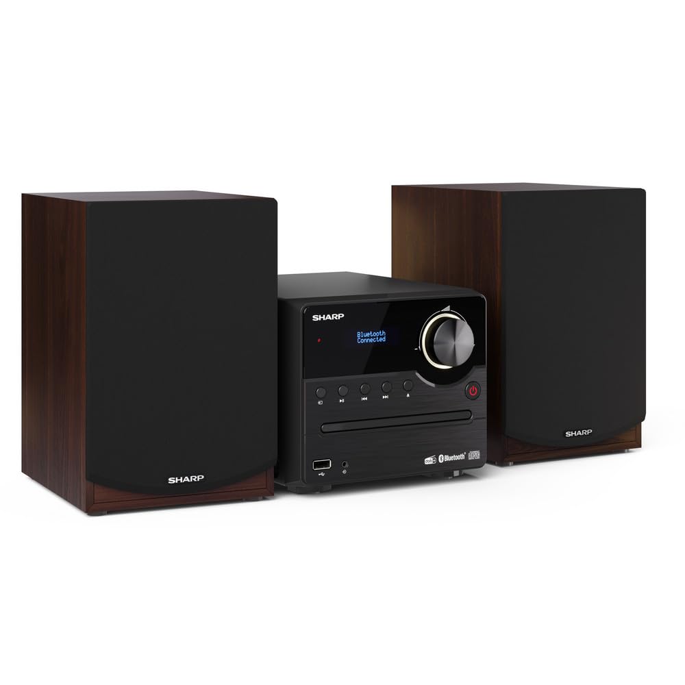 Sharp XL-B517D(BR) Microcadena Sound System Estereo con Radio Dab, Dab+, FM, Bluetooth, CD-MP3, reproducción USB, Altavoces de Madera y 45W Color Marron