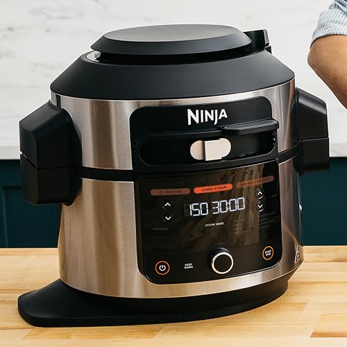 Ninja Foodi Olla eléctrica multifunción con SmartLid, 6 l, 11 funciones de cocción en 1, Olla a presión, Freidora de aire, Cocción lenta, Parrilla, Hornear y más, acero inoxidable, OL550EU