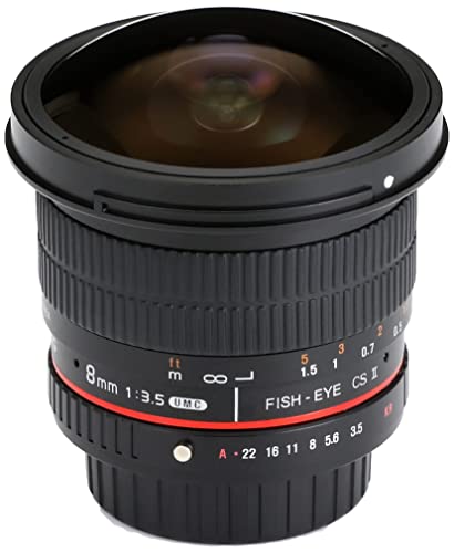 Samyang F1121904101 - Objetivo fotográfico DSLR para Pentax (Distancia Focal Fija 8mm, Apertura f/3.5-22 UMC, Ojo de Pez, CSII), Negro