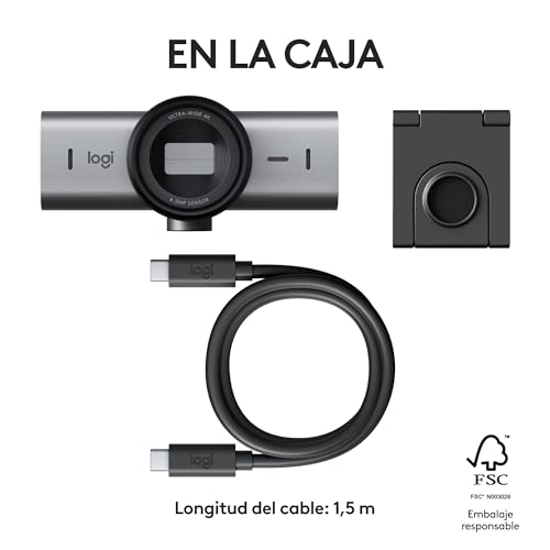 Logitech MX Brio Ultra HD 4K para Colaboración y Streaming Cámara Web, 1080p a 60 FPS, Dos Micrófonos Reductores de Ruido, USB-C, Tapa, Compatible con Microsoft Teams, Zoom, Google Meet, Grafito