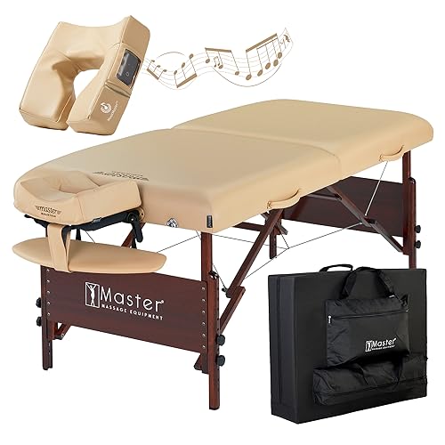 Master Massage Banco de Masaje portátil Plegable de Madera con cojín Musical y Altavoz, 76 cm