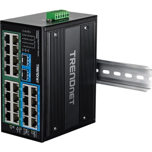 TRENDnet TI-PG262 TI-PG262 - Conmutador Industrial no administrado con 26 Puertos Gigabit PoE+, 8 Puertos Gigabit RJ-45, 2 Puertos SFP, IP30, protección de por Vida, Color Negro